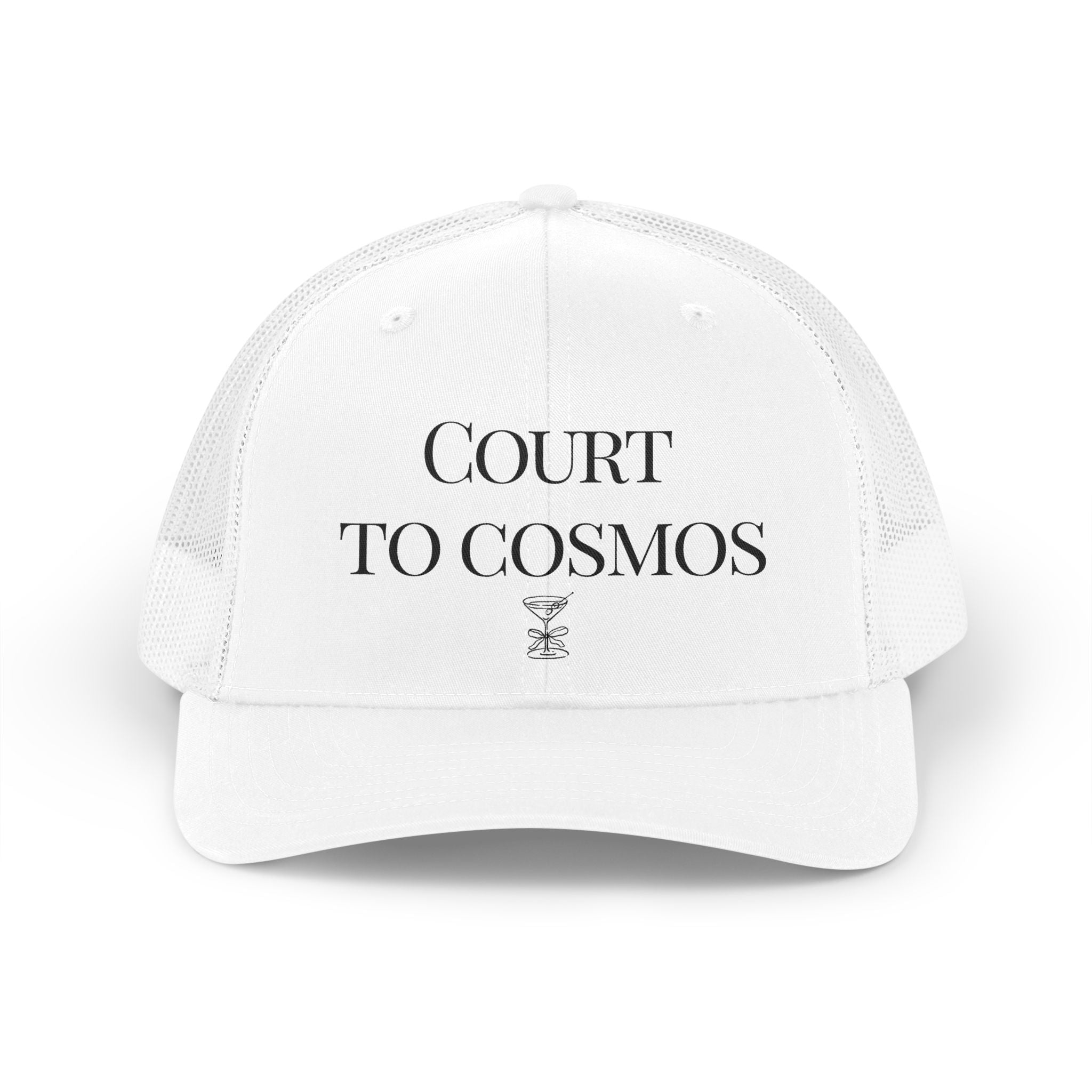 COURT TO COSMOS Trucker Hat | White Ponytail Hat for Tennis, Mahjong & Rosé Girls