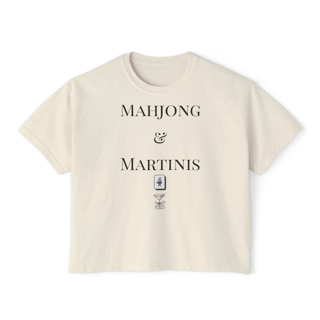 Mahjong & Martinis Women's Boxy Tee — Vintage Game Night Graphic Shirt