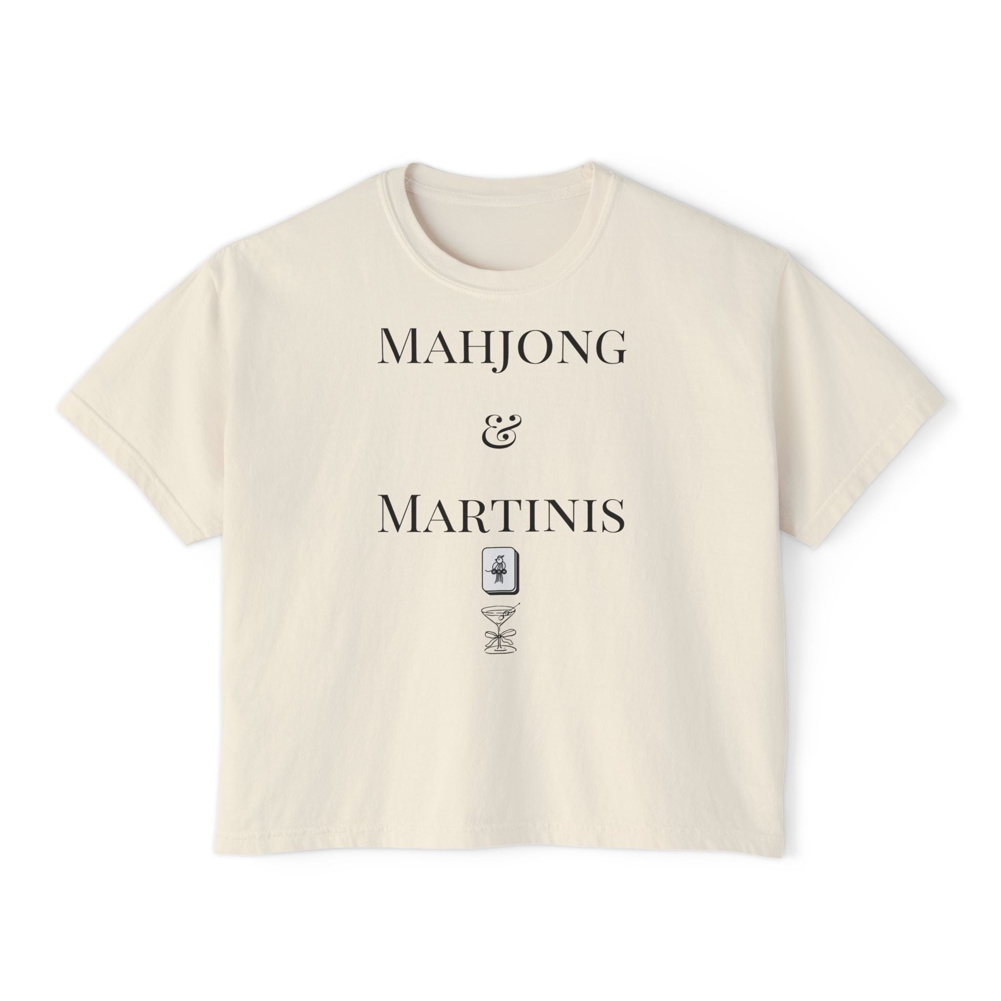 Mahjong & Martinis Women's Boxy Tee — Vintage Game Night Graphic Shirt