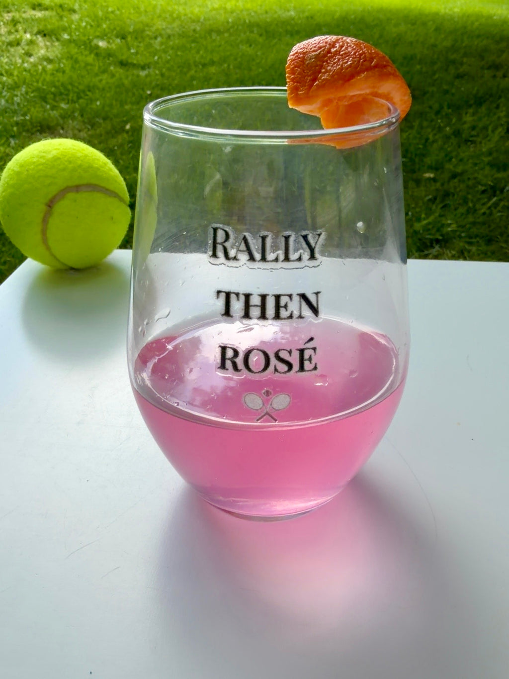 Tennis Wine Glass | Rally then Rosé | Tennis Gift | Hostess Gift | Stemless Wine Glass