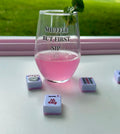 Shuffle But First Sip Stemless Wine Glass | Mahjong Wine Glass | Hostess Gift | Mahjong Lover Wine Glass