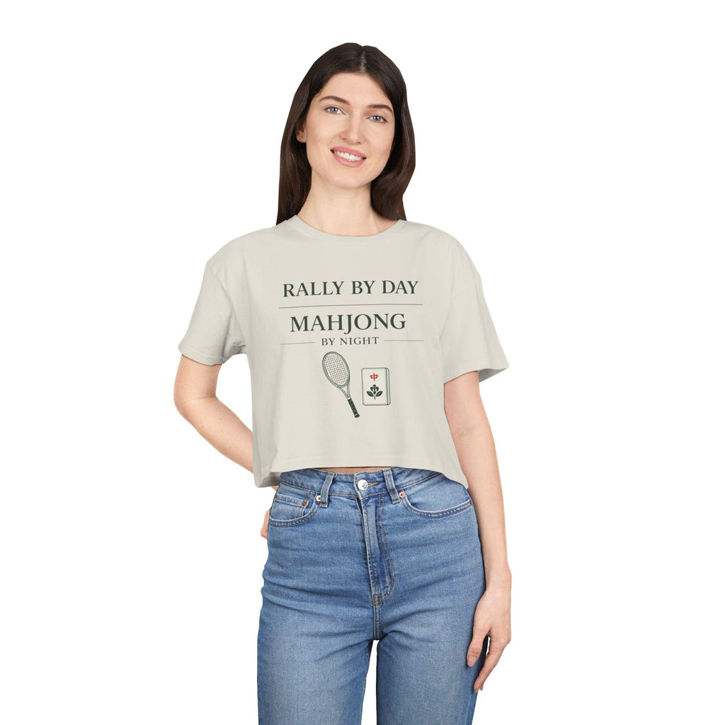 Rally By Day Mahjong By Night Tee, Tennis and Mahjong Tee, Cropped Graphic Tee, Preppy Aesthetic Shirt, Gift for Mahjong Lover