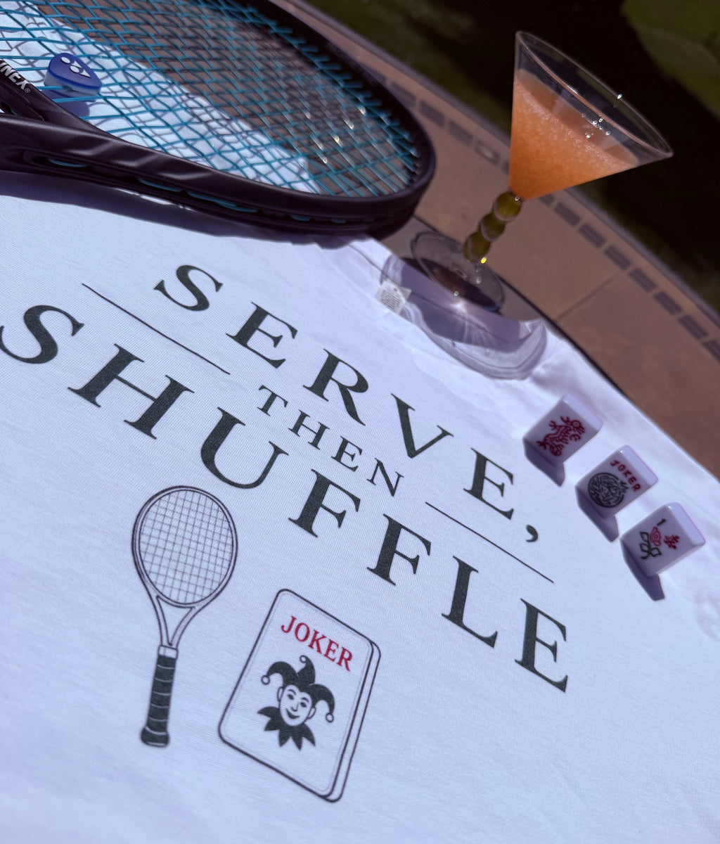 Serve Then Shuffle Tennis and Mahjong Cropped Tee